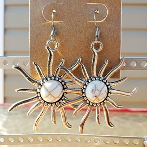 Antique Silver White Bohemian Sunburst earrings